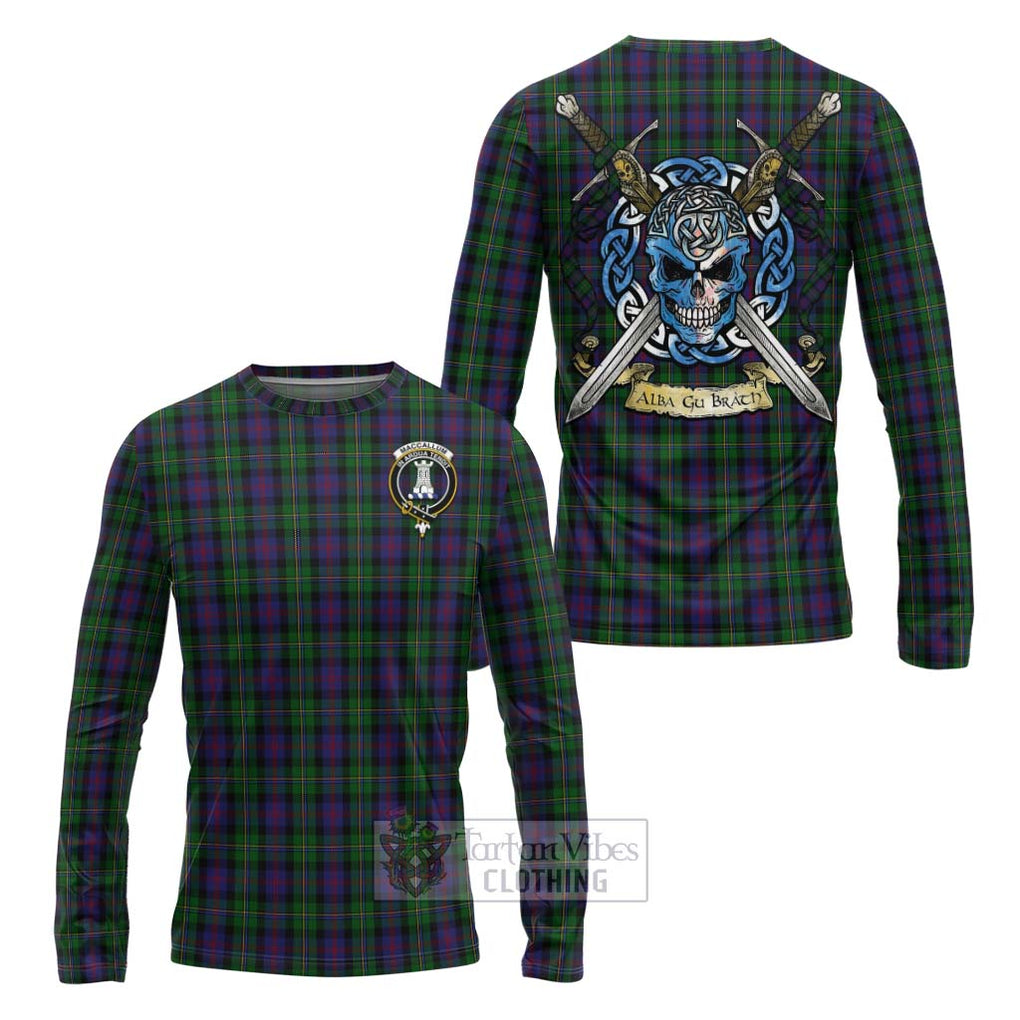 Tartan Vibes Clothing MacCallum (McCallum) Tartan Long Sleeve T-Shirt with Family Crest Celtic Skull Style