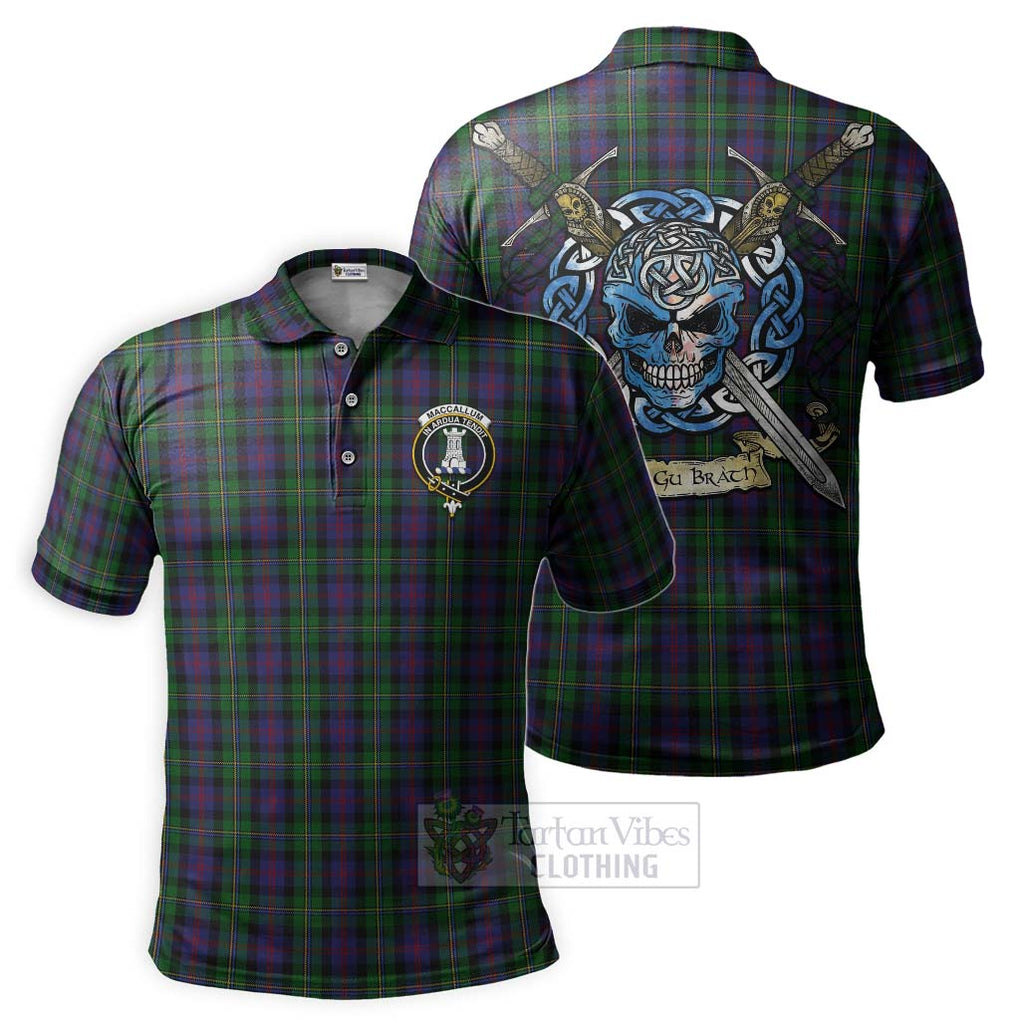 Tartan Vibes Clothing MacCallum (McCallum) Tartan Polo Shirt with Family Crest Celtic Skull Style