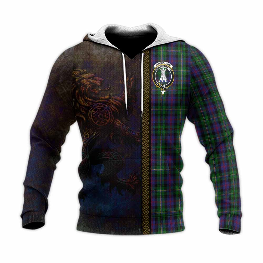 Tartan Vibes Clothing MacCallum (McCallum) Tartan Family Crest Knitted Hoodie Alba Gu Brath Be Brave Lion Ancient Style