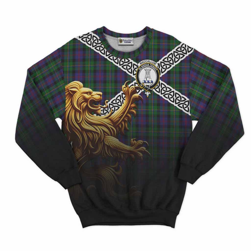 Tartan Vibes Clothing MacCallum (McCallum) Crest Tartan Sweatshirt with Golden Lion Emblem Celtic Style