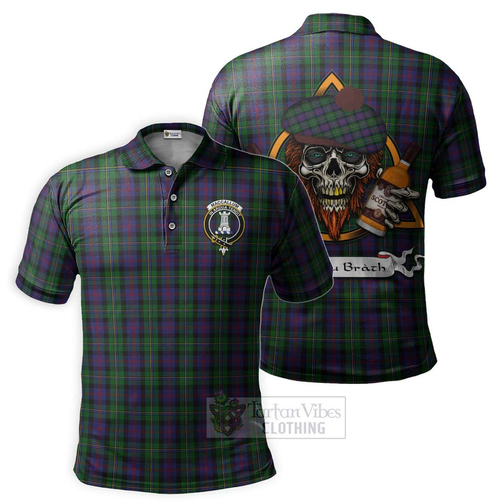 Tartan Vibes Clothing MacCallum (McCallum) Tartan Polo Shirt with Family Crest and Bearded Skull Holding Bottles of Whiskey