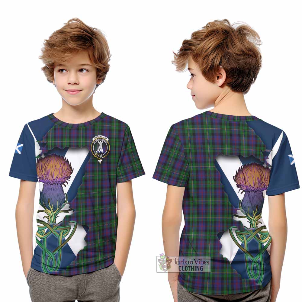 Tartan Vibes Clothing MacCallum (McCallum) Tartan Family Crest Kid T-Shirt Scottish Thistle Celtic Inspired