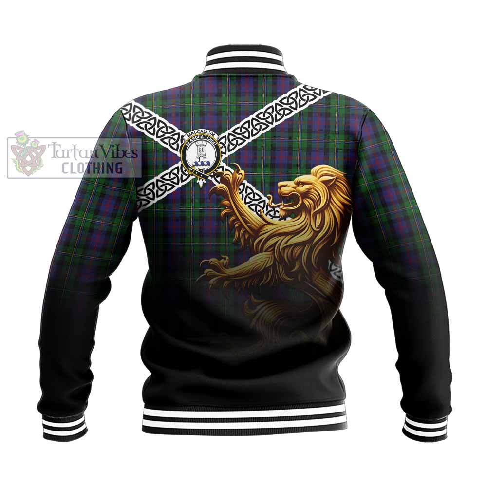 Tartan Vibes Clothing MacCallum (McCallum) Crest Tartan Baseball Jacket with Golden Lion Emblem Celtic Style