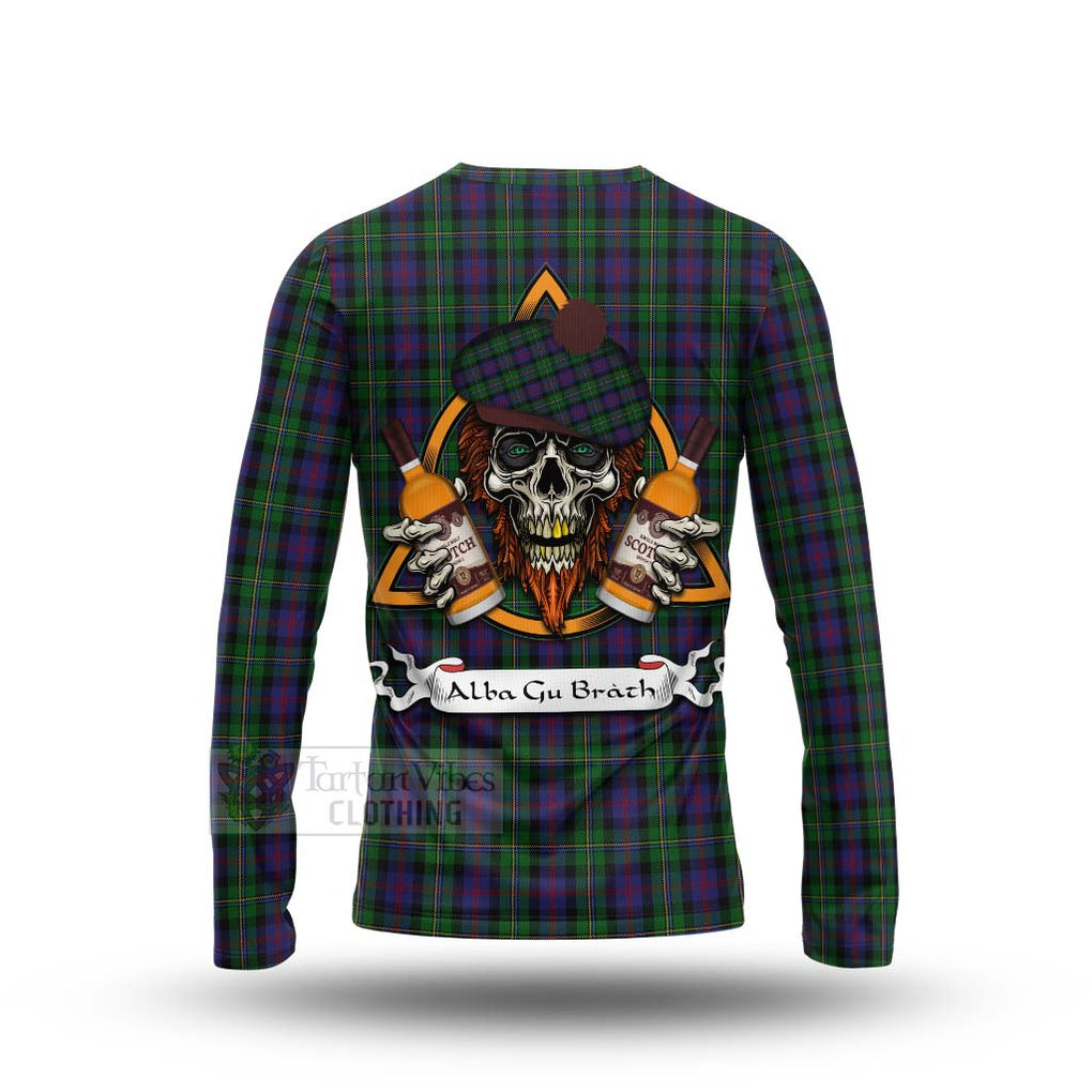 Tartan Vibes Clothing MacCallum (McCallum) Tartan Long Sleeve T-Shirt with Family Crest and Bearded Skull Holding Bottles of Whiskey