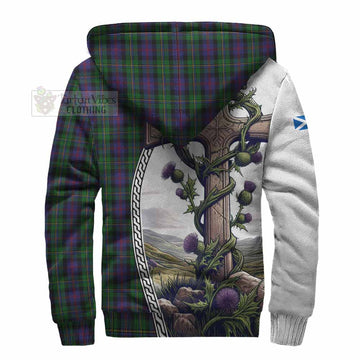 Tartan Vibes Clothing MacCallum (McCallum) Tartan Sherpa Hoodie with Family Crest and St. Andrew's Cross Accented by Thistle Vines