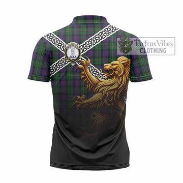 MacCallum (McCallum) Crest Tartan Zipper Polo Shirt with Golden Lion Emblem Celtic Style