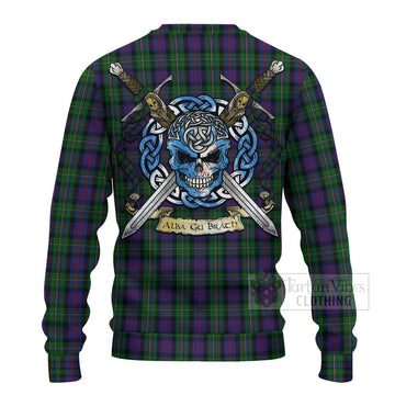 Tartan Vibes Clothing MacCallum (McCallum) Tartan Knitted Sweater with Family Crest Celtic Skull Style