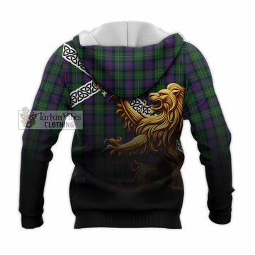 Tartan Vibes Clothing MacCallum (McCallum) Crest Tartan Knitted Hoodie with Golden Lion Emblem Celtic Style