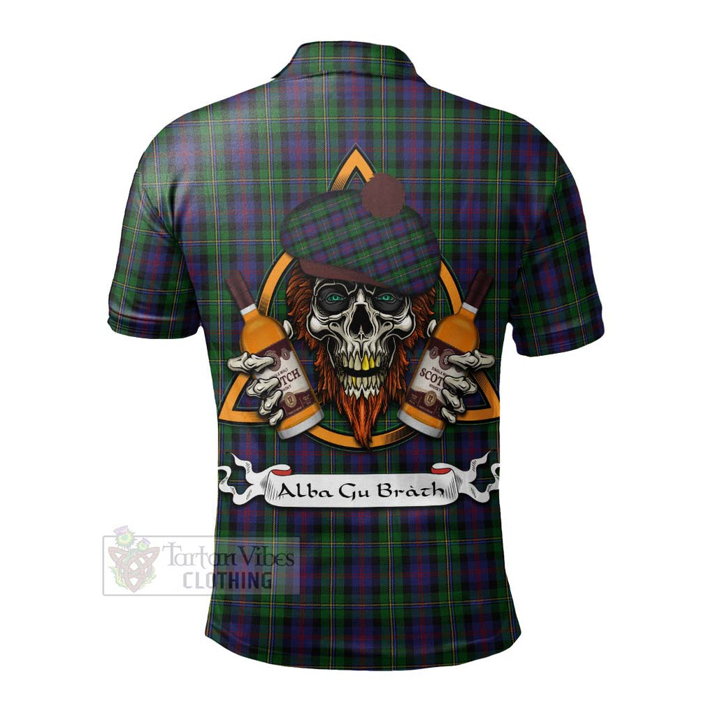 Tartan Vibes Clothing MacCallum (McCallum) Tartan Polo Shirt with Family Crest and Bearded Skull Holding Bottles of Whiskey