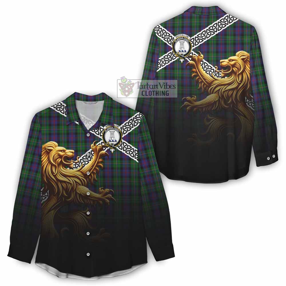 Tartan Vibes Clothing MacCallum (McCallum) Crest Tartan Women's Casual Shirt with Golden Lion Emblem Celtic Style
