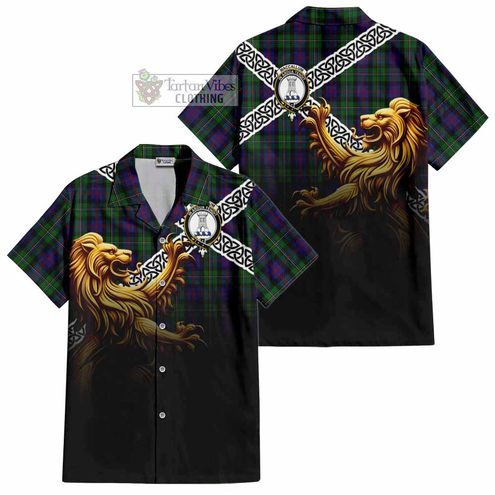 Tartan Vibes Clothing MacCallum (McCallum) Crest Tartan Short Sleeve Button Shirt with Golden Lion Emblem Celtic Style