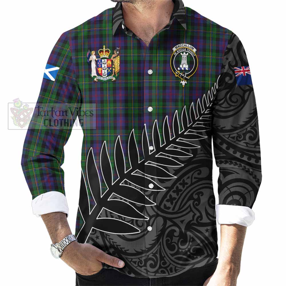 Tartan Vibes Clothing MacCallum (McCallum) Crest Tartan Long Sleeve Button Shirt with New Zealand Silver Fern Half Style