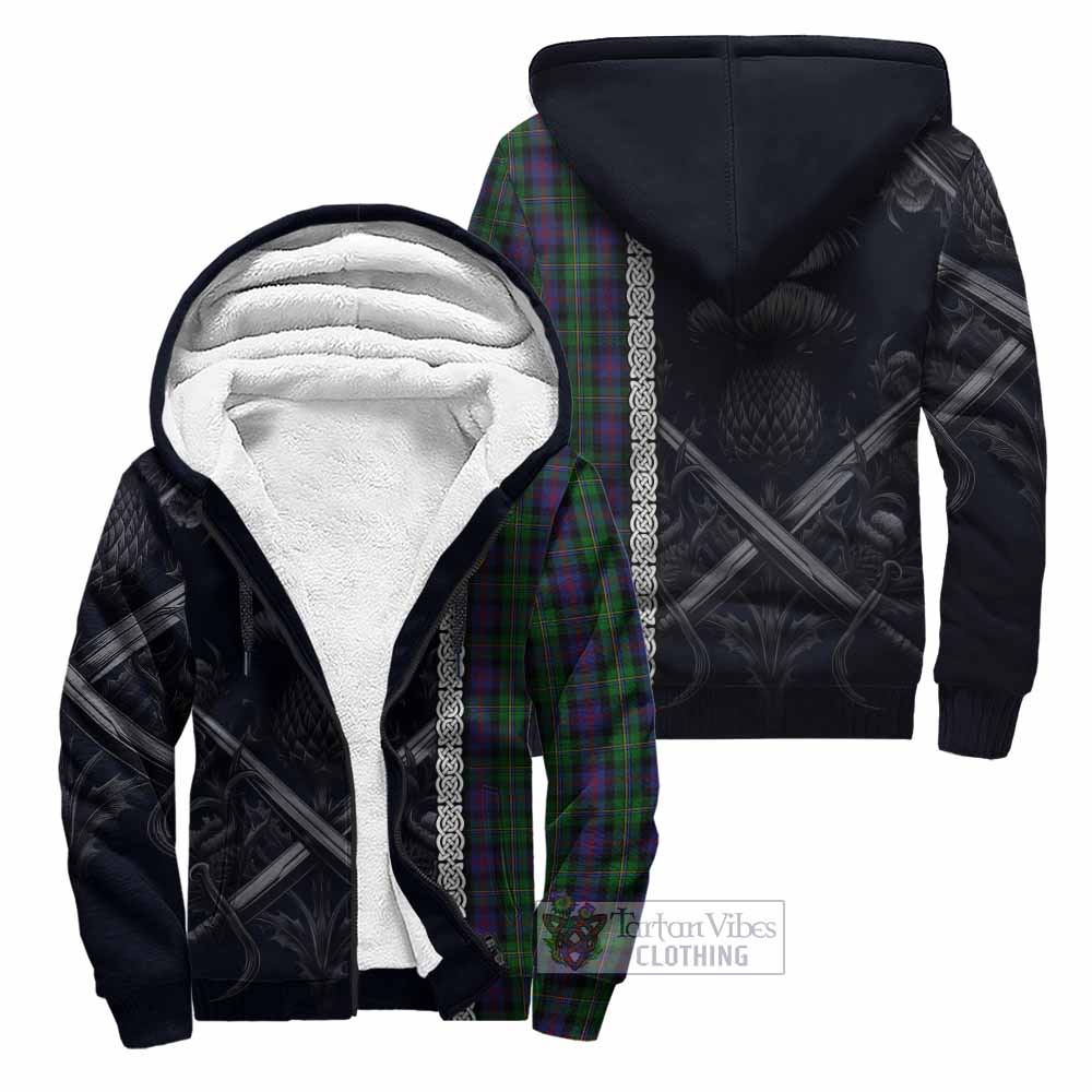 Tartan Vibes Clothing MacCallum (McCallum) Tartan Sherpa Hoodie with Family Crest Cross Sword Thistle Celtic Vibes