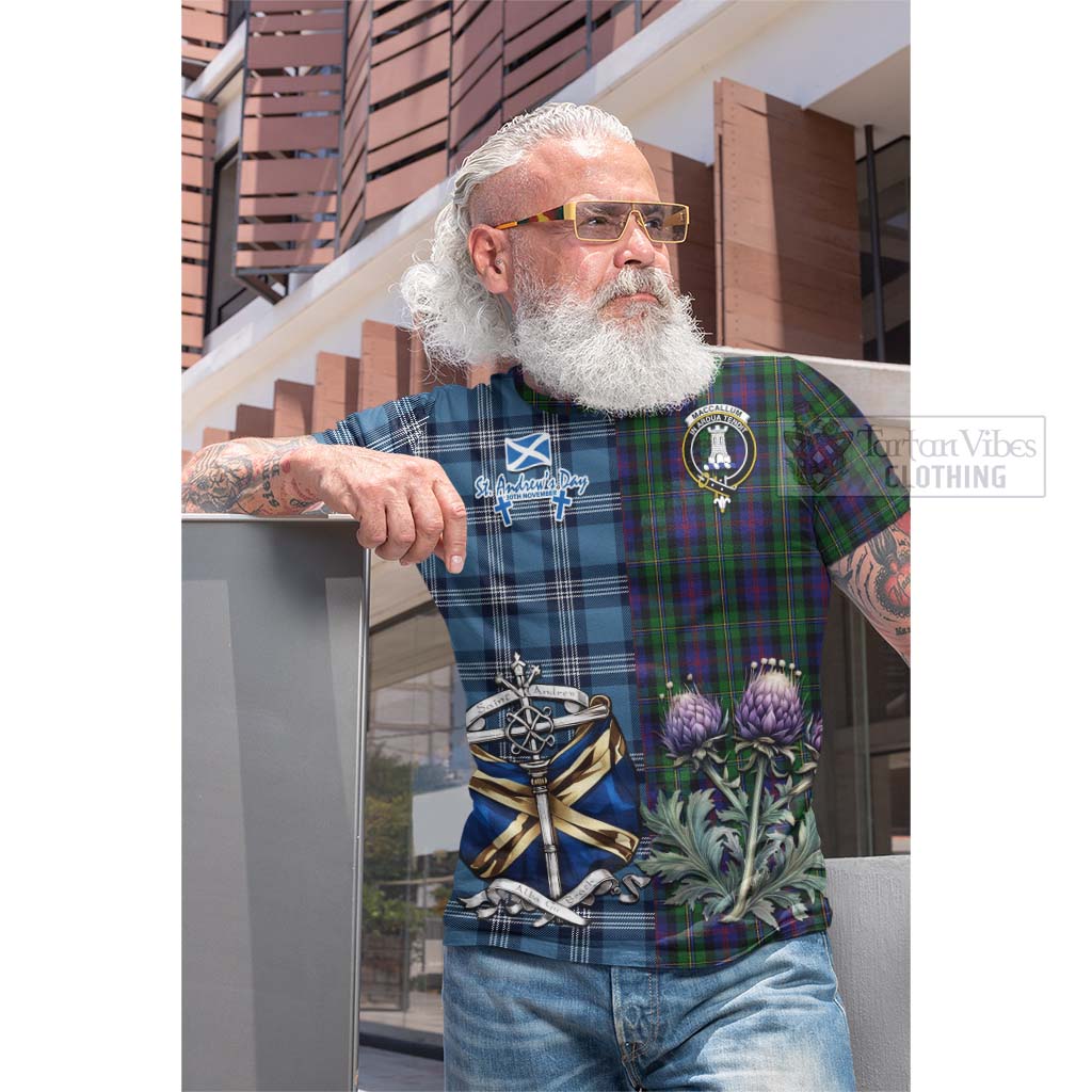 Tartan Vibes Clothing MacCallum (McCallum) Tartan Cotton T-shirt Happy St. Andrew's Day Half Tartan Style