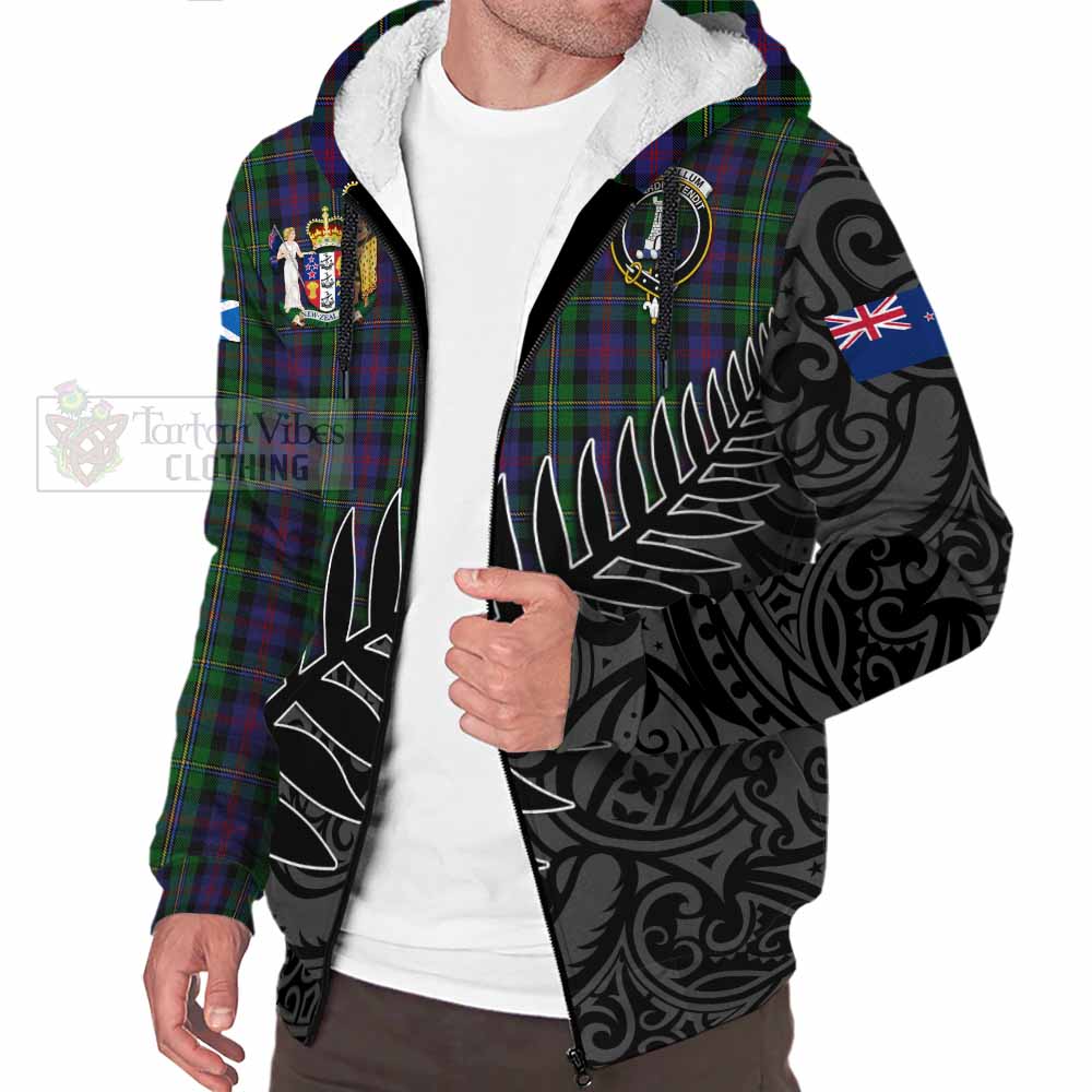 Tartan Vibes Clothing MacCallum (McCallum) Crest Tartan Sherpa Hoodie with New Zealand Silver Fern Half Style