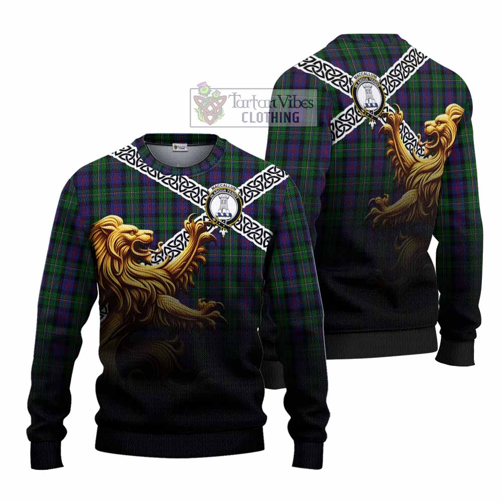 Tartan Vibes Clothing MacCallum (McCallum) Crest Tartan Knitted Sweater with Golden Lion Emblem Celtic Style
