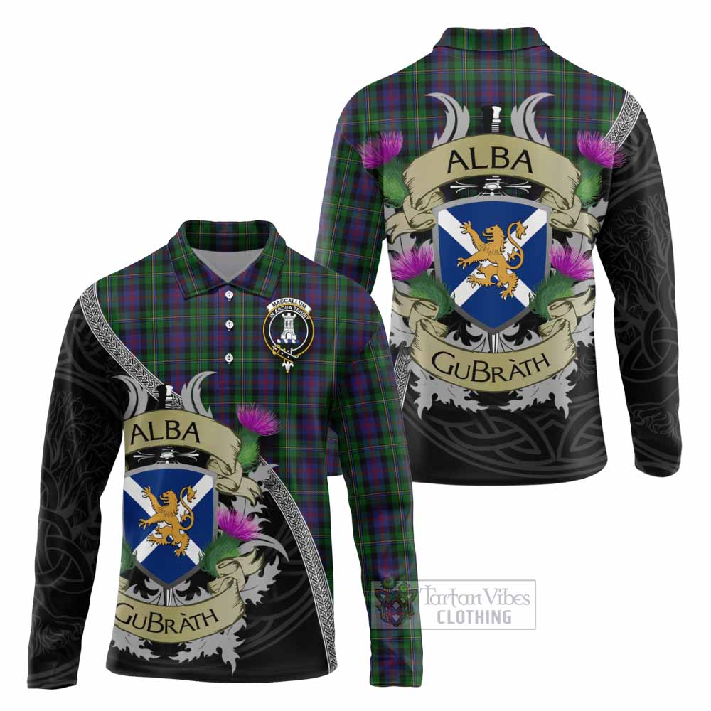 Tartan Vibes Clothing MacCallum (McCallum) Tartan Family Crest Long Sleeve Polo Shirt Lion Rampant Royal Thistle Shield Celtic Inspired