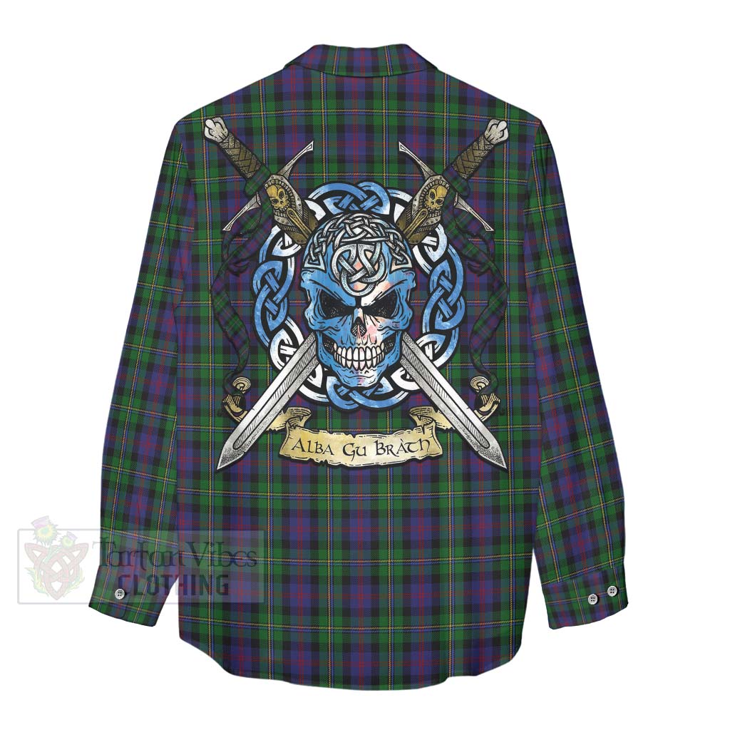 Tartan Vibes Clothing MacCallum (McCallum) Tartan Women's Casual Shirt with Family Crest Celtic Skull Style
