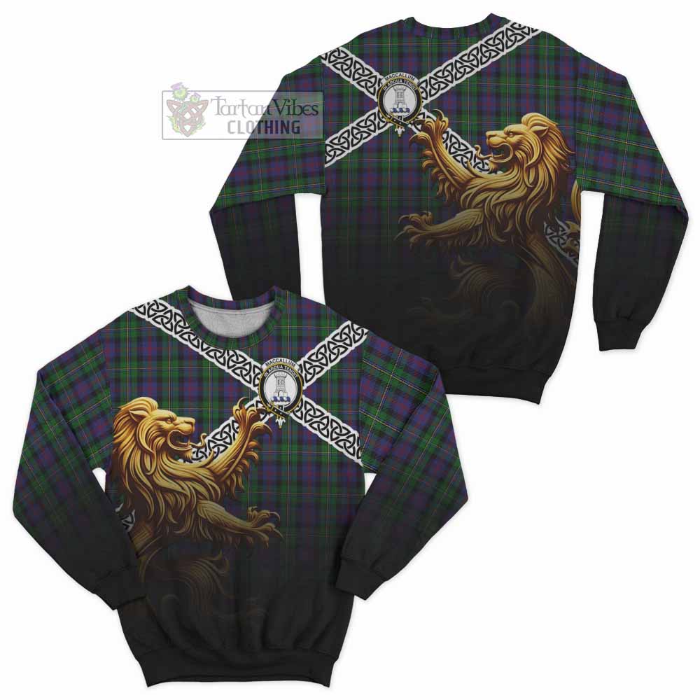 Tartan Vibes Clothing MacCallum (McCallum) Crest Tartan Sweatshirt with Golden Lion Emblem Celtic Style