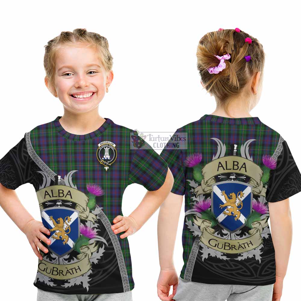 Tartan Vibes Clothing MacCallum (McCallum) Tartan Family Crest Kid T-Shirt Lion Rampant Royal Thistle Shield Celtic Inspired