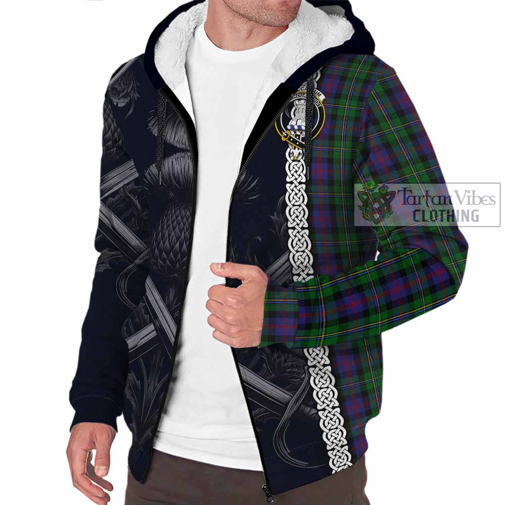 Tartan Vibes Clothing MacCallum (McCallum) Tartan Sherpa Hoodie with Family Crest Cross Sword Thistle Celtic Vibes