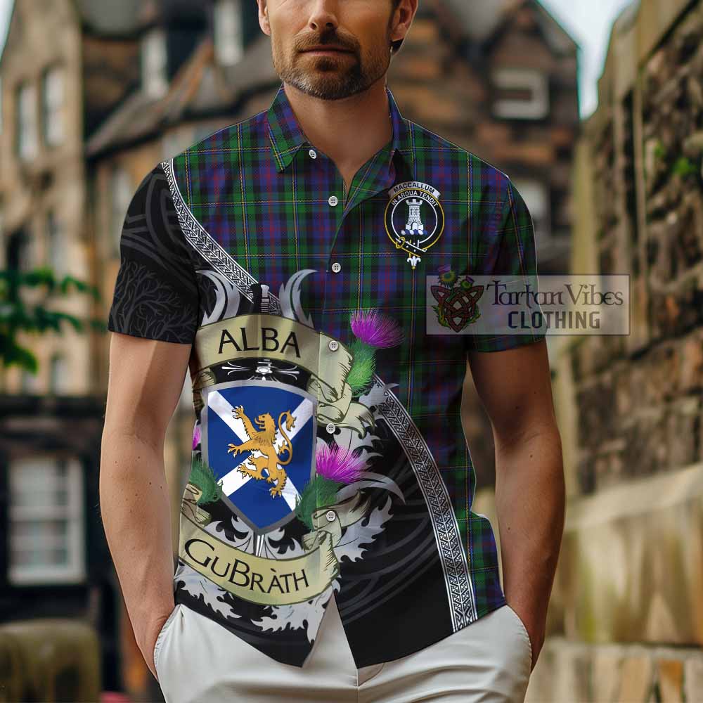 Tartan Vibes Clothing MacCallum (McCallum) Tartan Family Crest Short Sleeve Button Shirt Lion Rampant Royal Thistle Shield Celtic Inspired