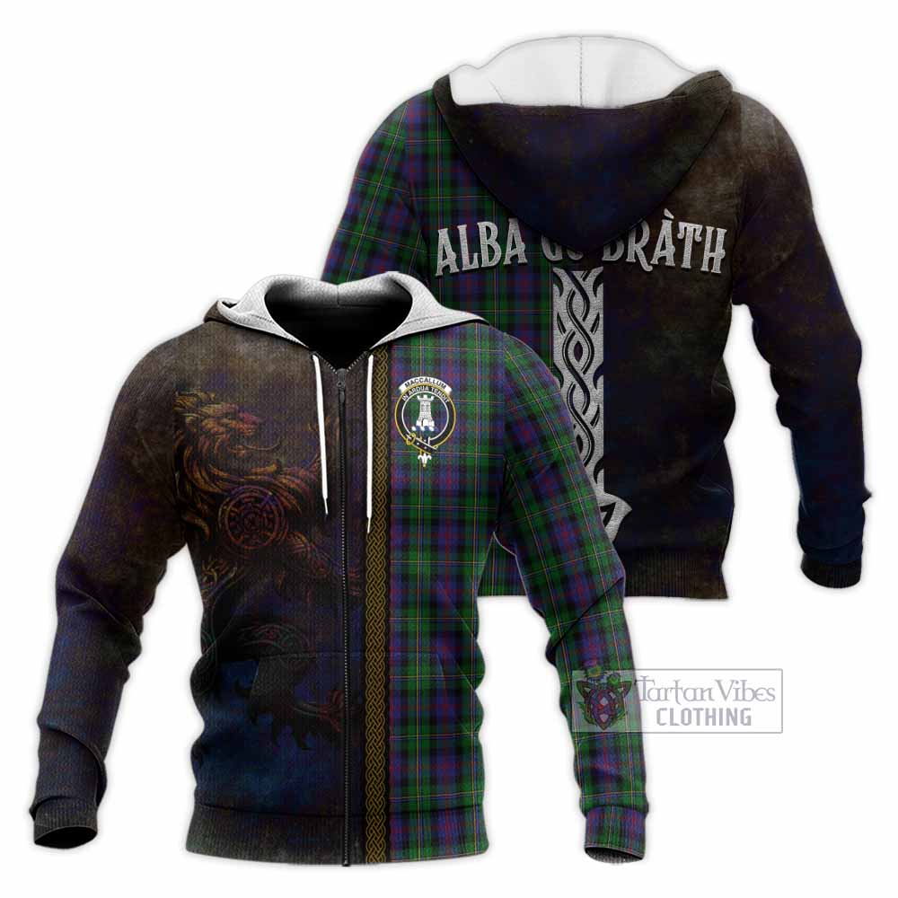 Tartan Vibes Clothing MacCallum (McCallum) Tartan Family Crest Knitted Hoodie Alba Gu Brath Be Brave Lion Ancient Style