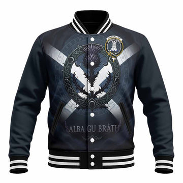 MacCallum (McCallum) Clan Crest Baseball Jacket with Celtic Knot Thistle and Saltire