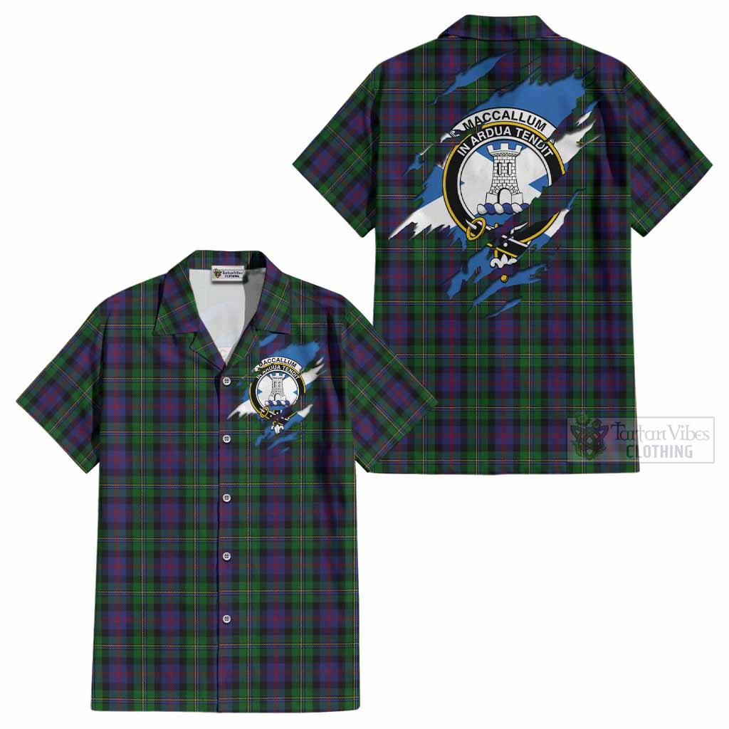 MacCallum (McCallum) Clan Crest In Me Tartan Cotton Hawaiian Shirt Scotland Flag Style