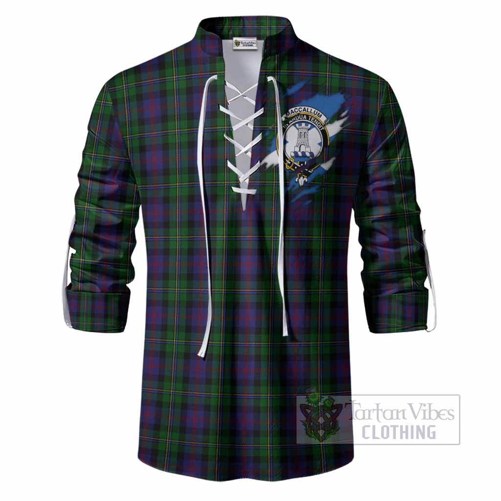 MacCallum (McCallum) Clan Crest In Me Tartan Ghillie Shirt Scotland Flag Style