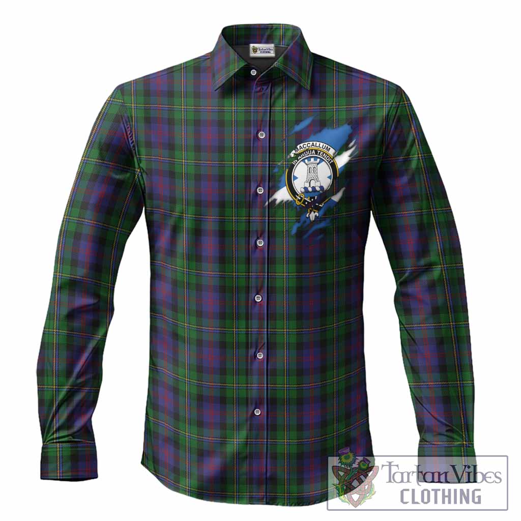 MacCallum (McCallum) Clan Crest In Me Tartan Long Sleeve Button Shirts Scotland Flag Style