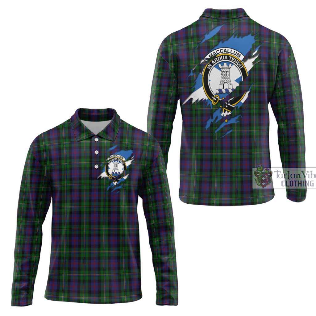 MacCallum (McCallum) Clan Crest In Me Tartan Long Sleeve Polo Shirt Scotland Flag Style