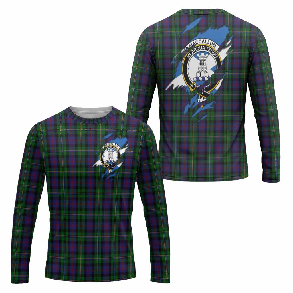 MacCallum (McCallum) Clan Crest In Me Tartan Long Sleeve T-Shirt Scotland Flag Style