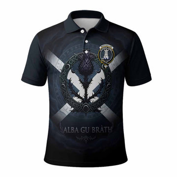 MacCallum (McCallum) Clan Crest Polo Shirt with Celtic Knot Thistle and Saltire
