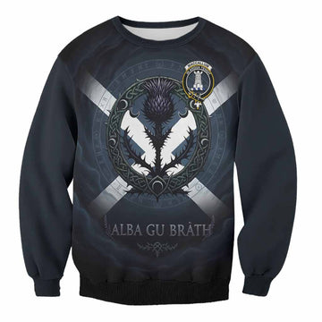 MacCallum (McCallum) Clan Crest Sweatshirt with Celtic Knot Thistle and Saltire