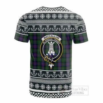 MacCallum (McCallum) Clan Tartan Christmas Cotton T-shirt with Family Crest