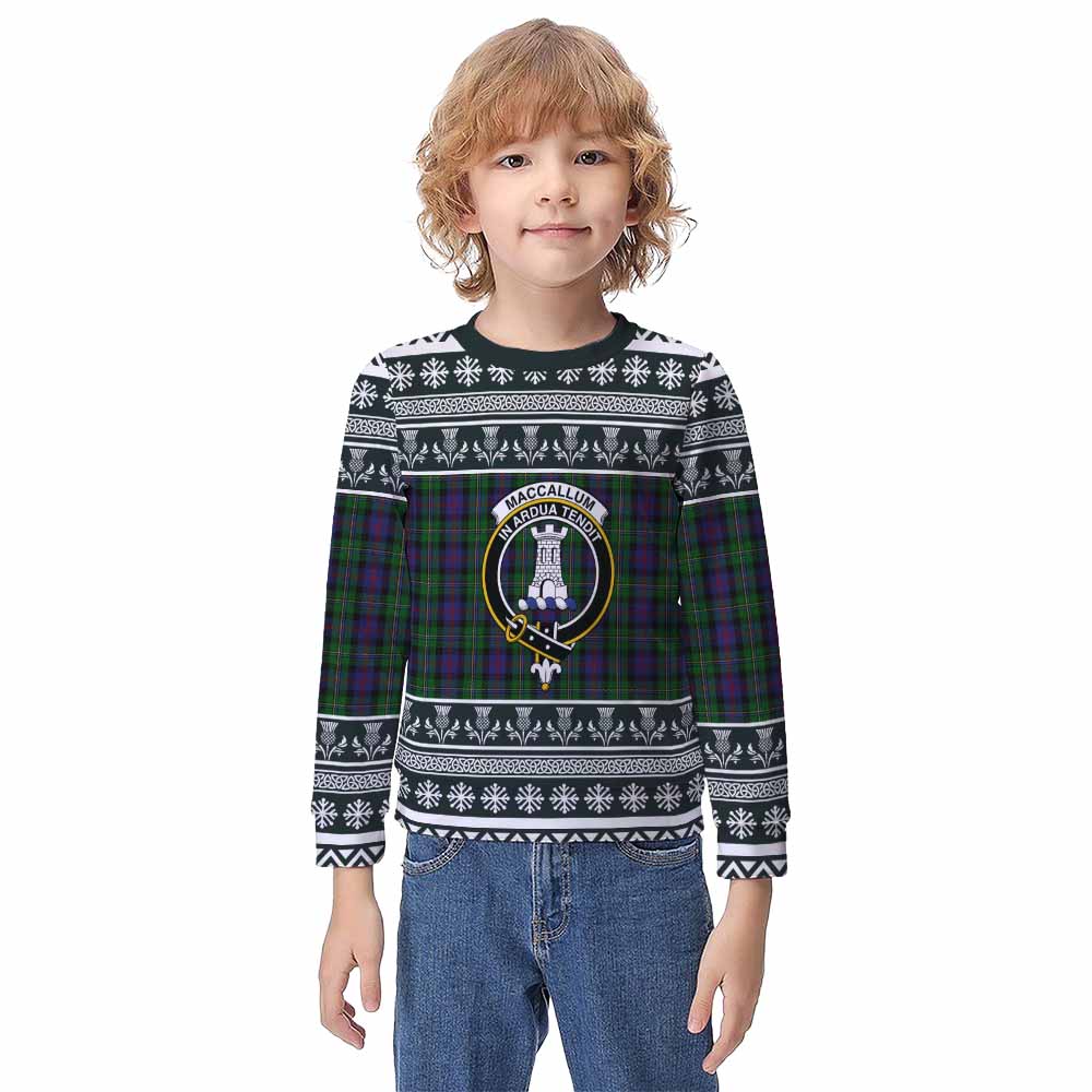 MacCallum (McCallum) Clan Tartan Christmas Kid Ugly Sweatshirt with Family Crest - Tartan Vibes Clothing