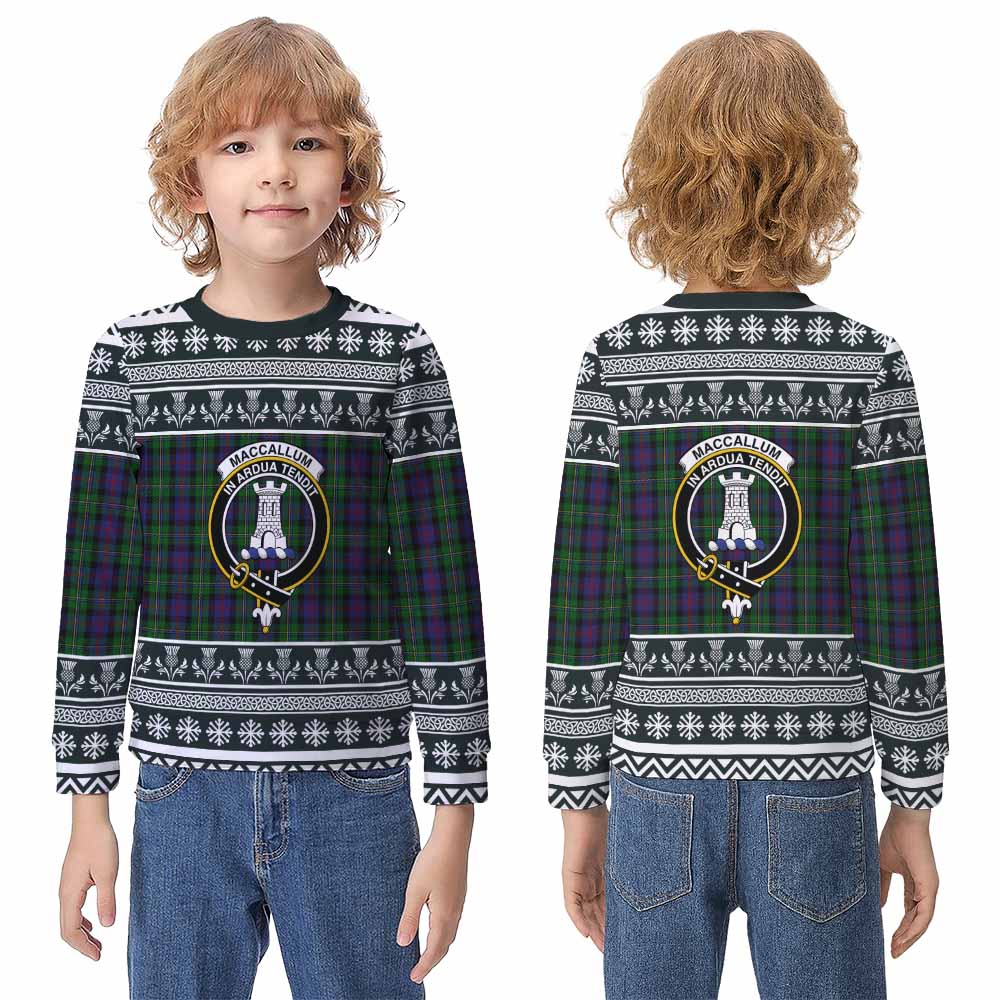 MacCallum (McCallum) Clan Tartan Christmas Kid Ugly Sweatshirt with Family Crest - Tartan Vibes Clothing