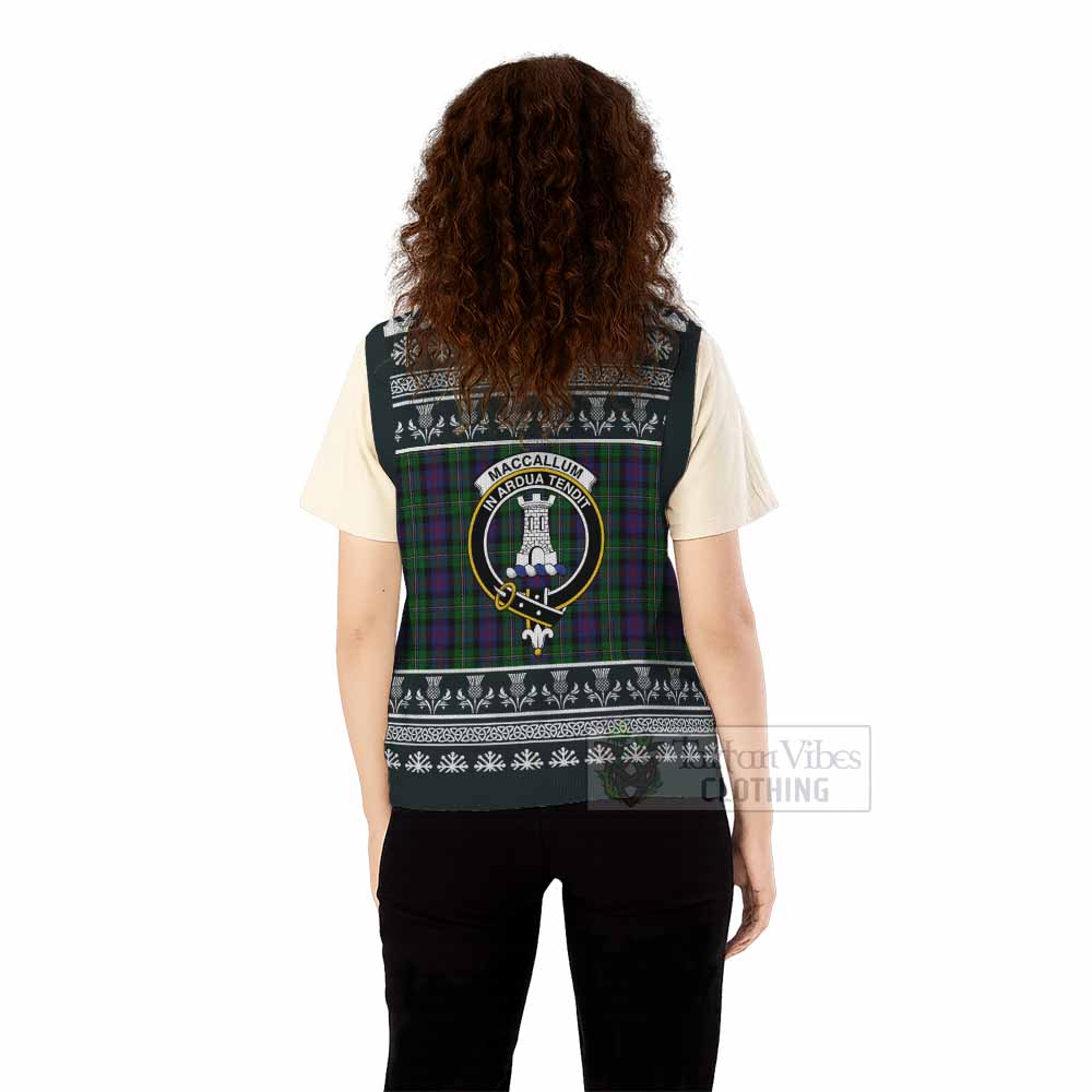 MacCallum (McCallum) Clan Tartan Christmas Knitted V-Neck Vest with Family Crest - Tartan Vibes Clothing