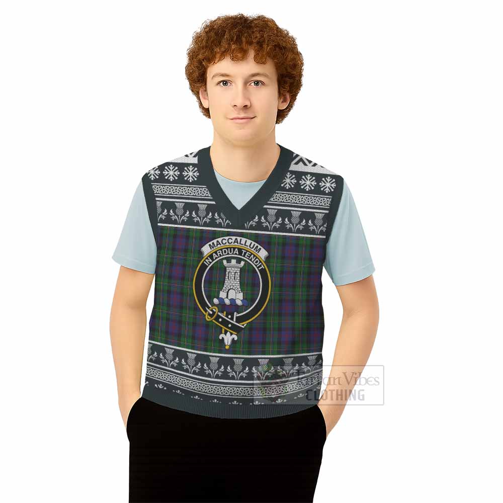 MacCallum (McCallum) Clan Tartan Christmas Knitted V-Neck Vest with Family Crest - Tartan Vibes Clothing