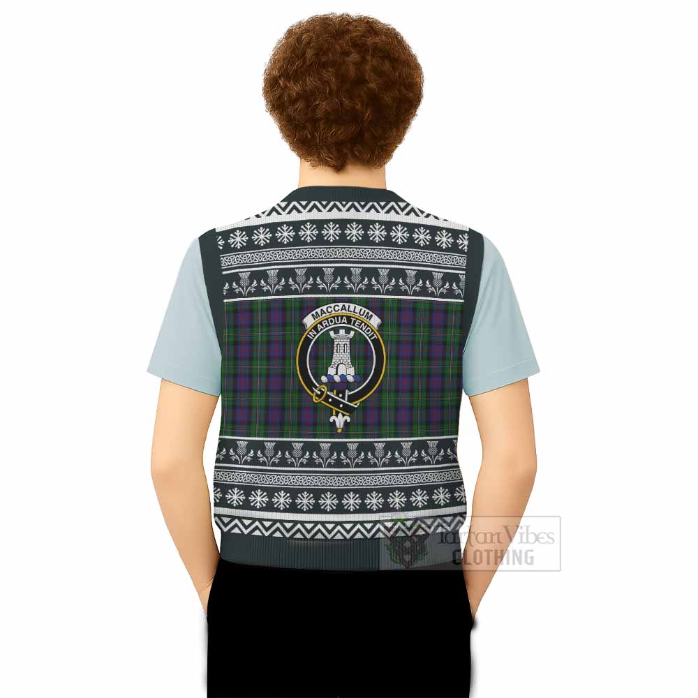 MacCallum (McCallum) Clan Tartan Christmas Knitted V-Neck Vest with Family Crest - Tartan Vibes Clothing
