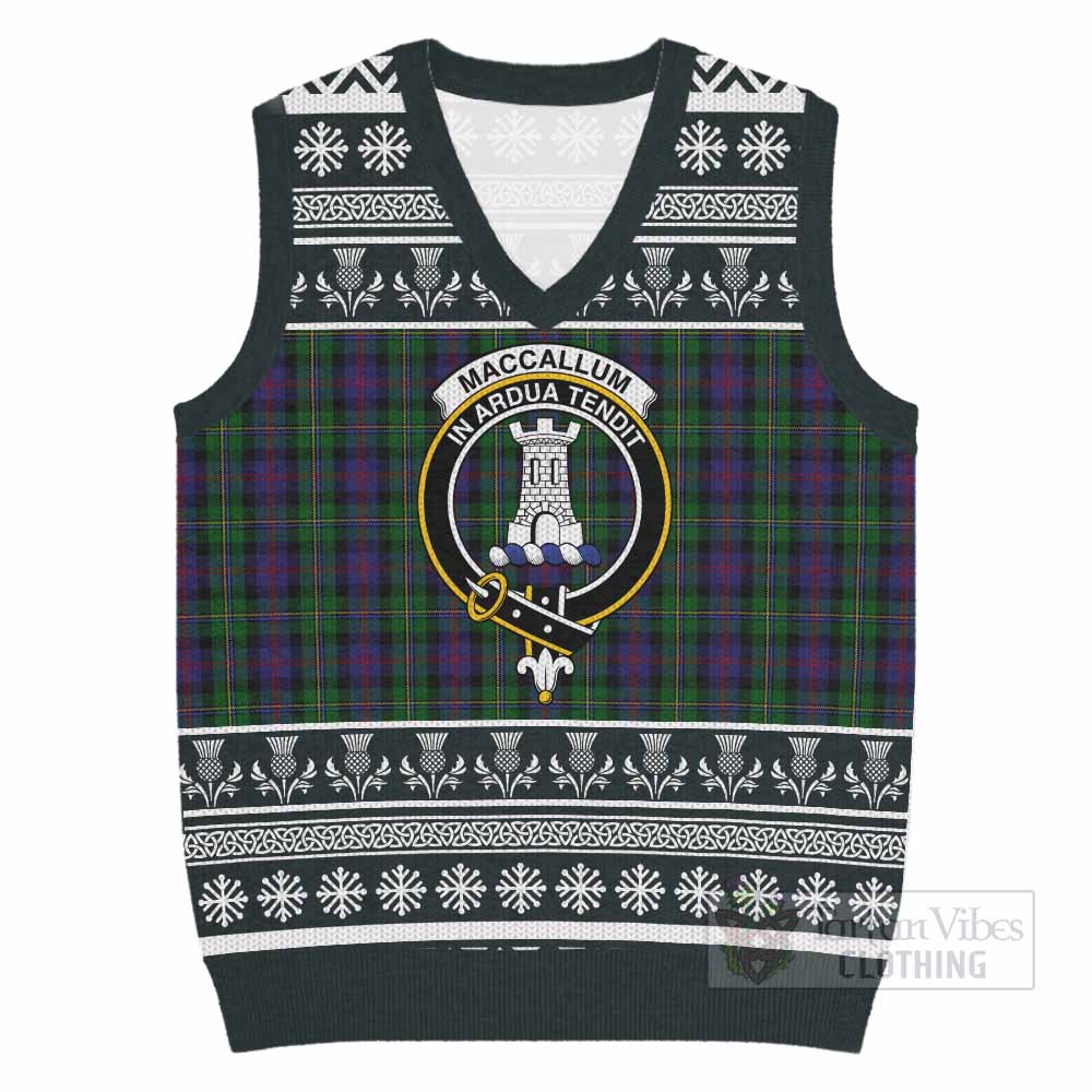 MacCallum (McCallum) Clan Tartan Christmas Knitted V-Neck Vest with Family Crest - Tartan Vibes Clothing