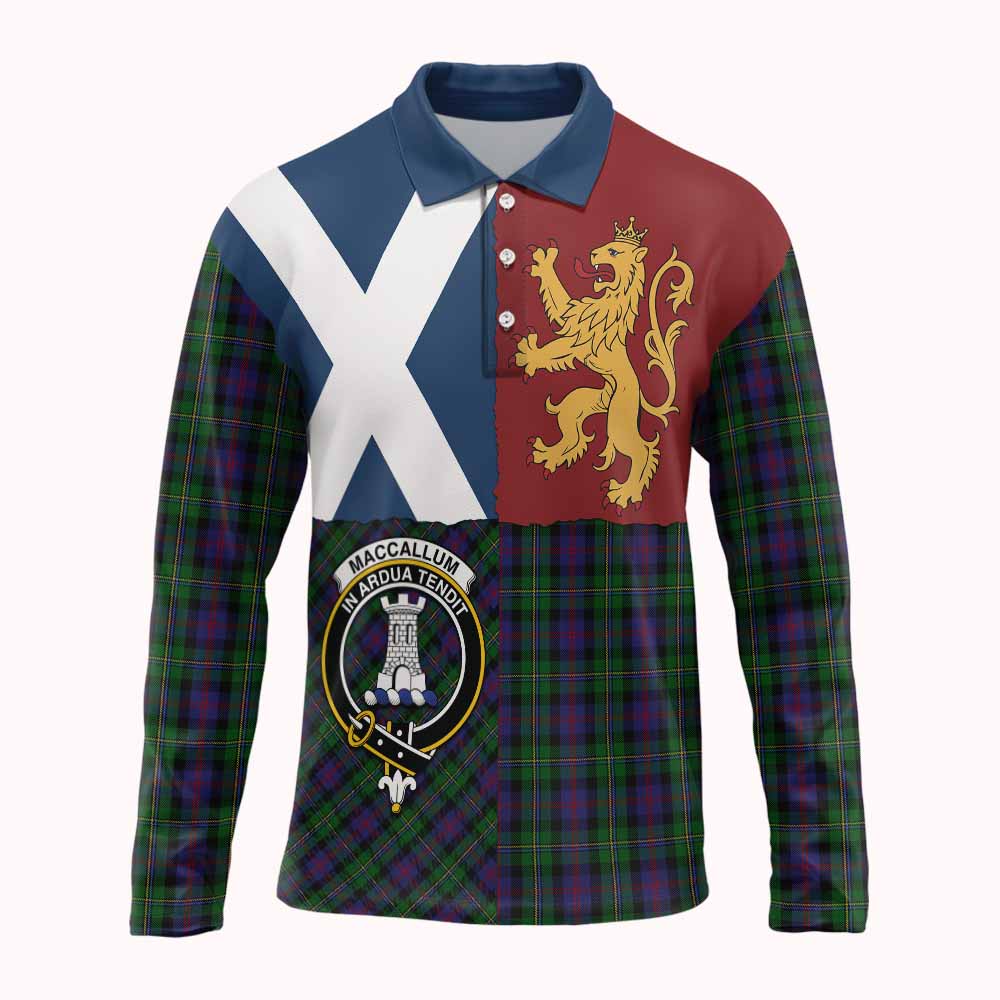 MacCallum (McCallum) Crest Tartan Long Sleeve Polo Shirt with Lion Rampant Saltire Style