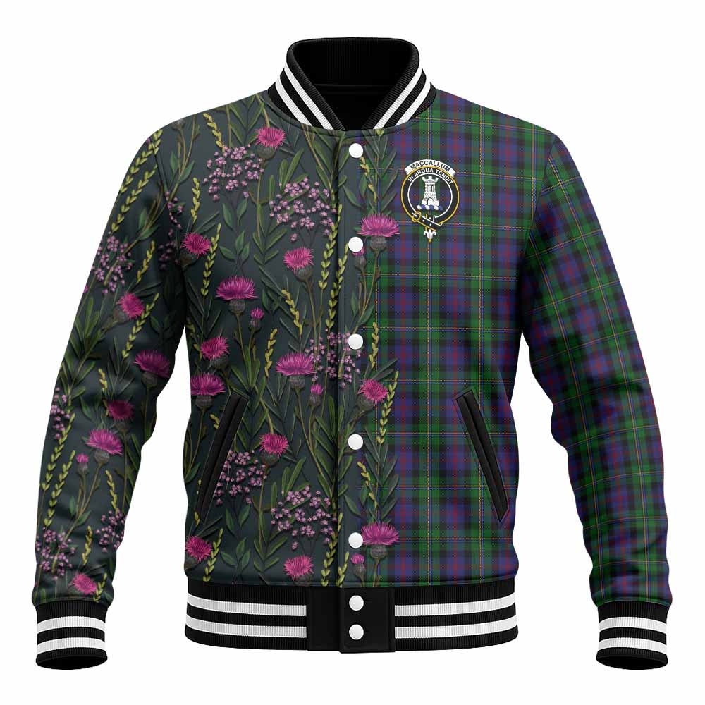 MacCallum (McCallum) Family Crest Tartan Baseball Jacket Scottish Thistle Flower Pattern Half Style - Tartan Vibes Clothing
