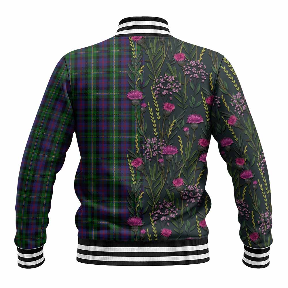 MacCallum (McCallum) Family Crest Tartan Baseball Jacket Scottish Thistle Flower Pattern Half Style - Tartan Vibes Clothing