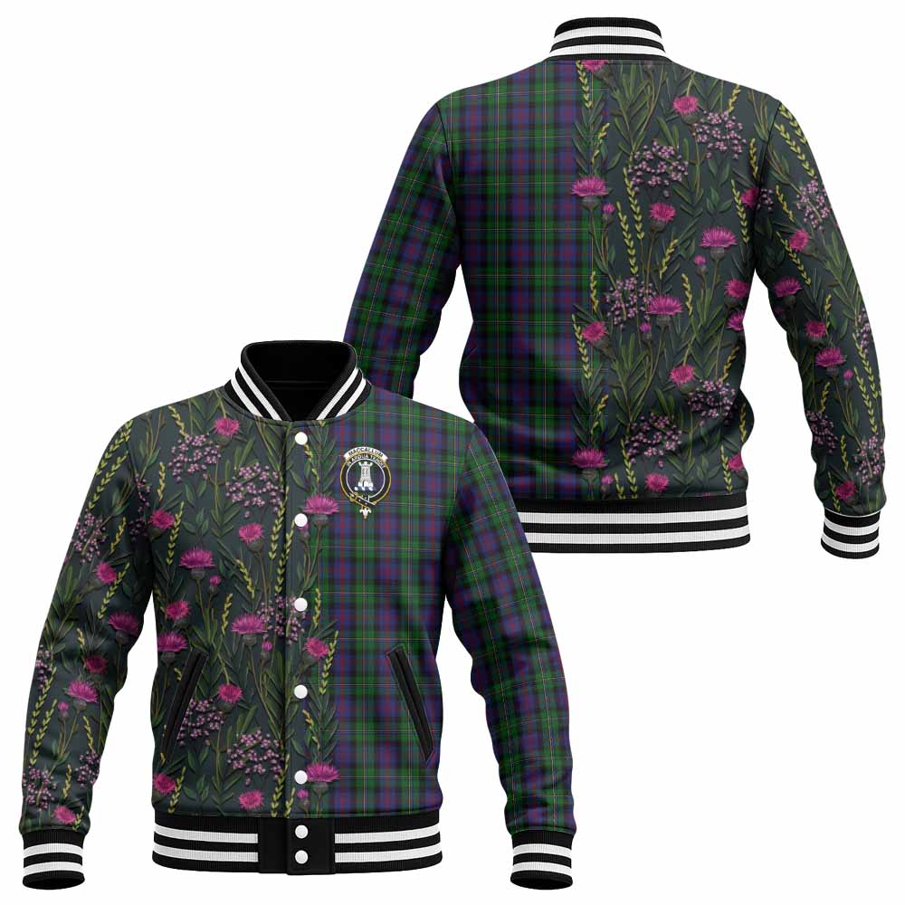 MacCallum (McCallum) Family Crest Tartan Baseball Jacket Scottish Thistle Flower Pattern Half Style - Tartan Vibes Clothing