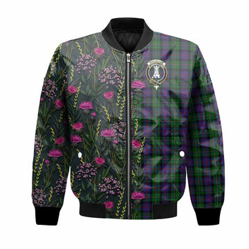 MacCallum (McCallum) Family Crest Tartan Bomber Jacket Scottish Thistle Flower Pattern Half Style