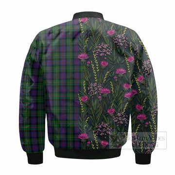 MacCallum (McCallum) Family Crest Tartan Bomber Jacket Scottish Thistle Flower Pattern Half Style