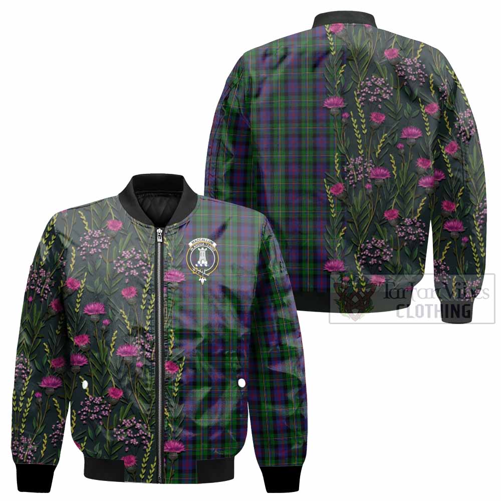 MacCallum (McCallum) Family Crest Tartan Bomber Jacket Scottish Thistle Flower Pattern Half Style - Tartan Vibes Clothing