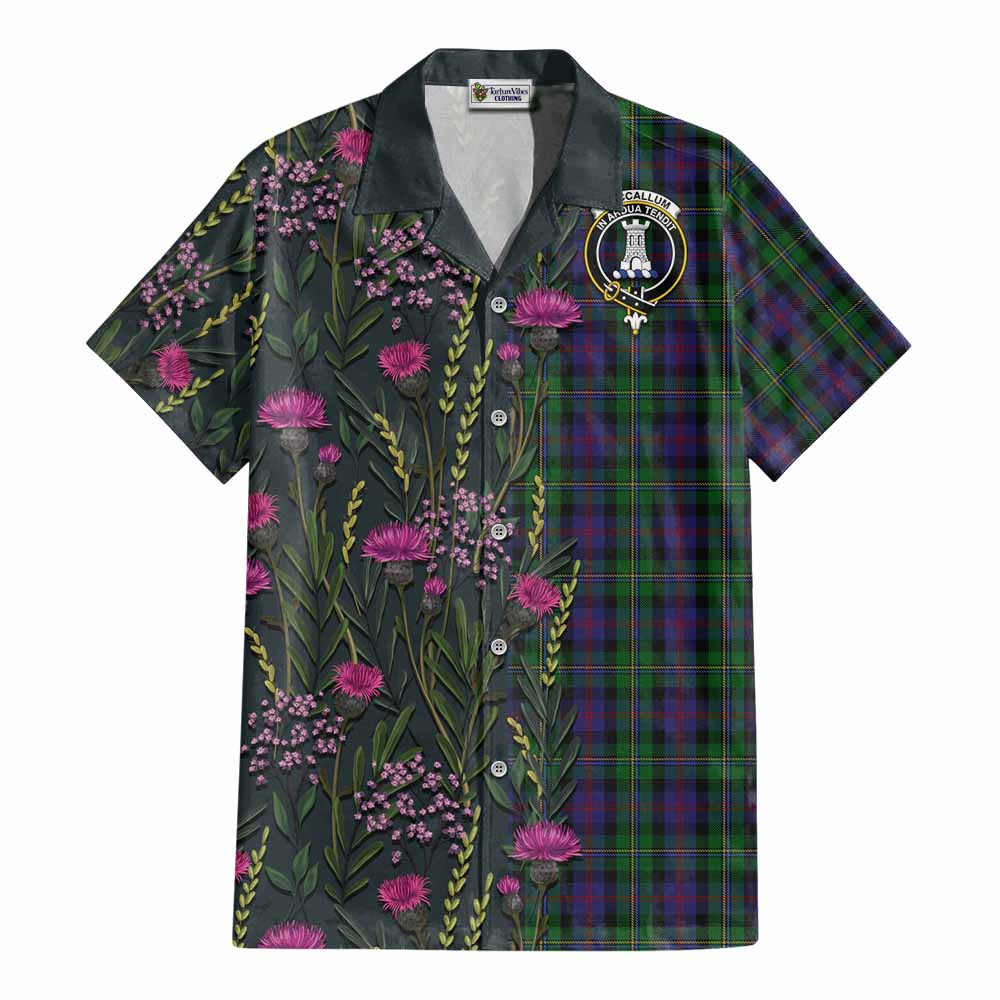 MacCallum (McCallum) Family Crest Tartan Cotton Hawaiian Shirt Scottish Thistle Flower Pattern Half Style - Tartan Vibes Clothing